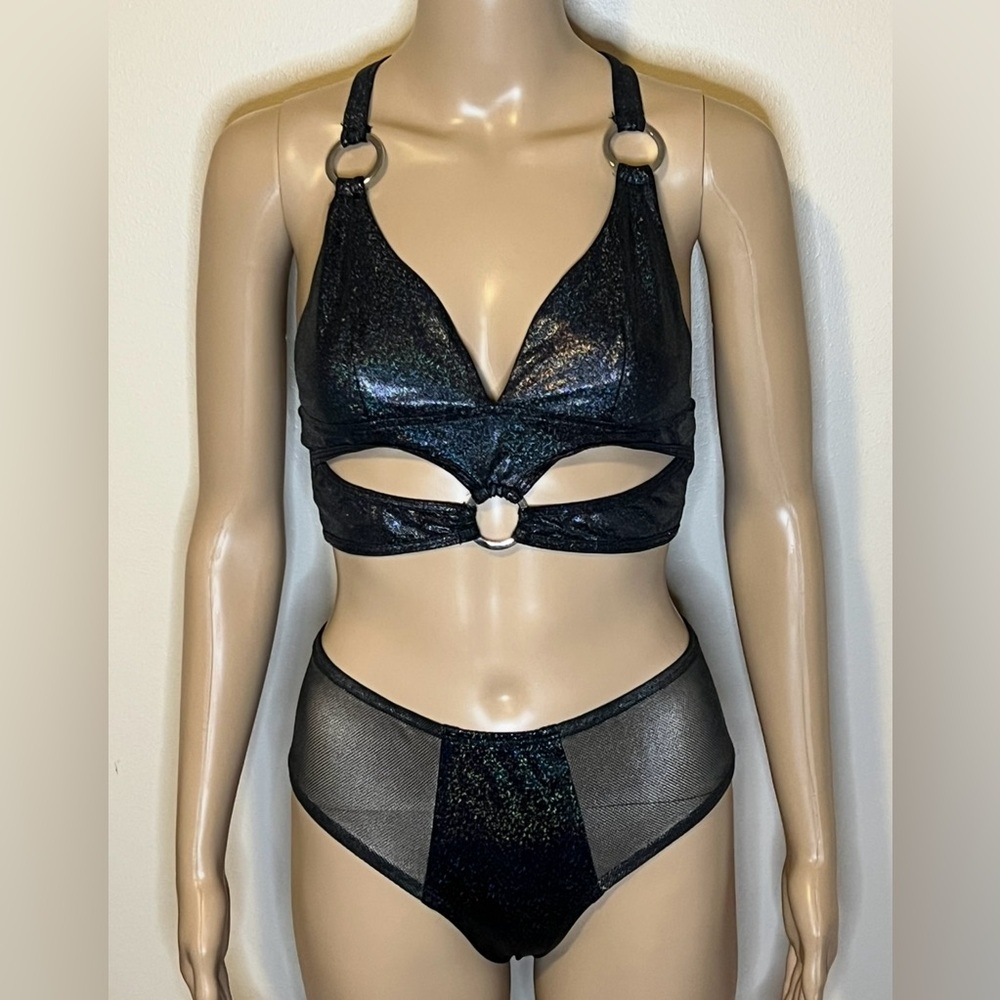 Black Rainbow Glitter Two-Piece Festival Set